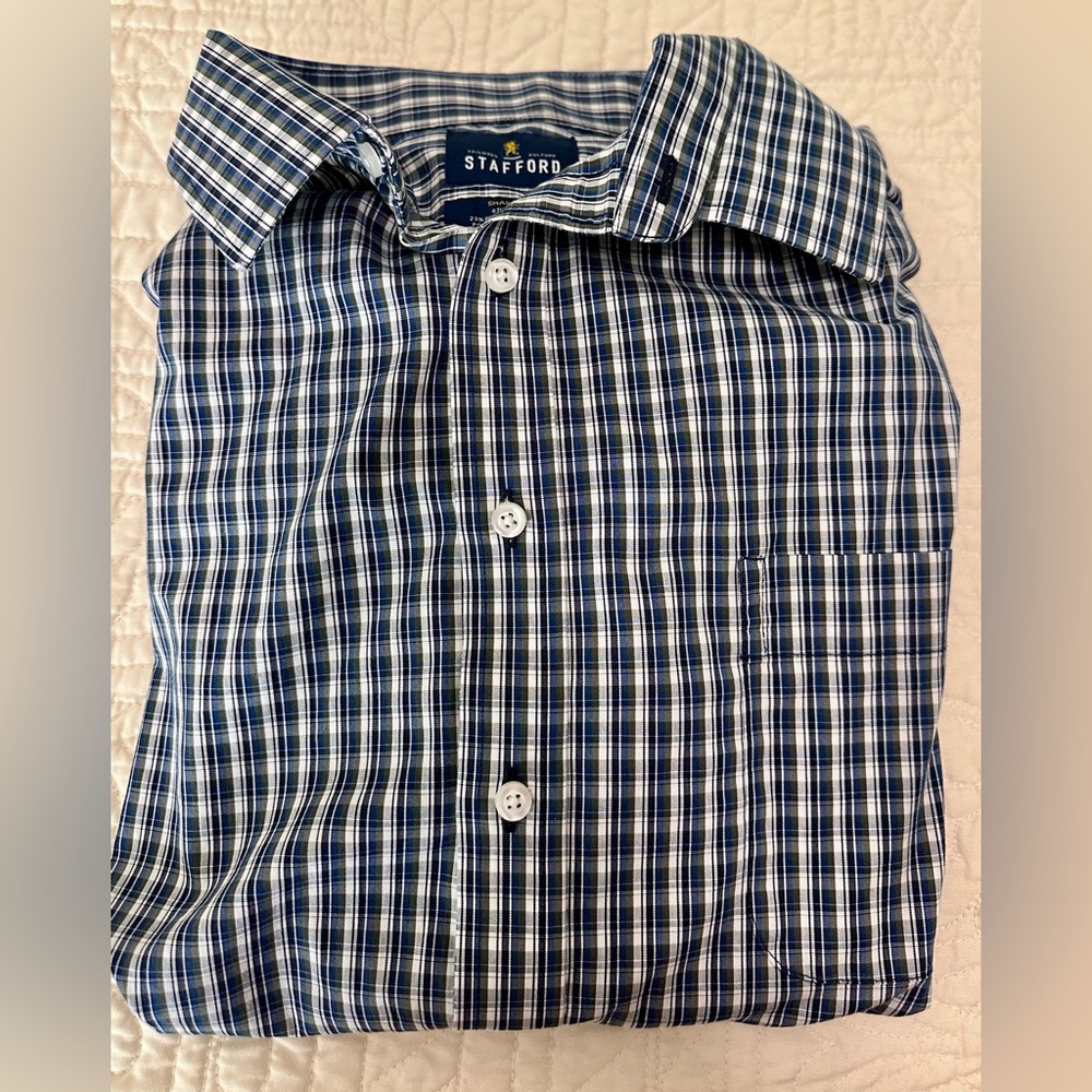 Stafford Navy and White Checkered Men's Shirt